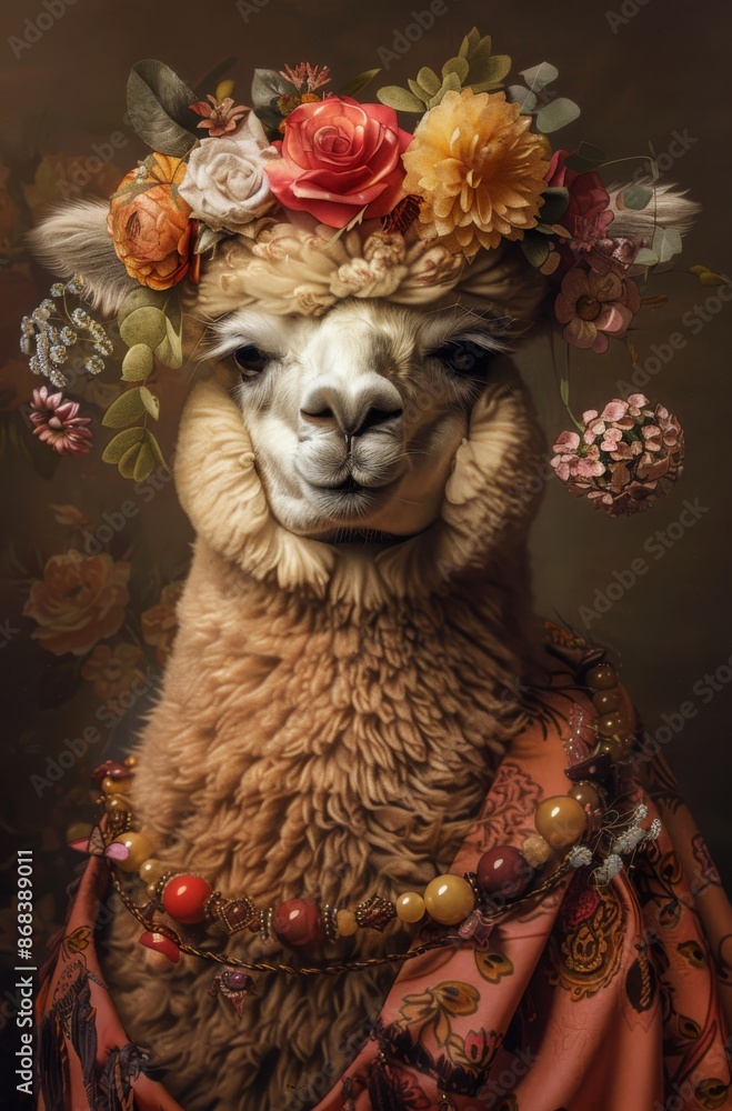 adorable alpaca turban and decorated with flowers adorable alpaca turban and decorated with flowers
