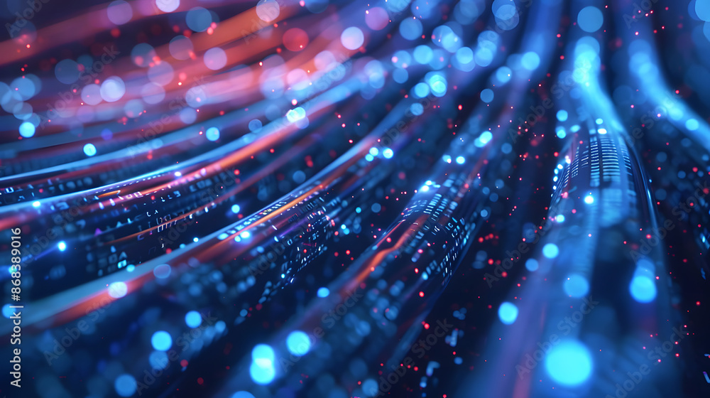 Abstract view of glowing fiber optic cables representing data flow and high-speed internet. Perfect for technology and communication concepts. Abstract view of glowing fiber optic cables representing data flow and high-speed internet. Perfect for technology and communication concepts.
