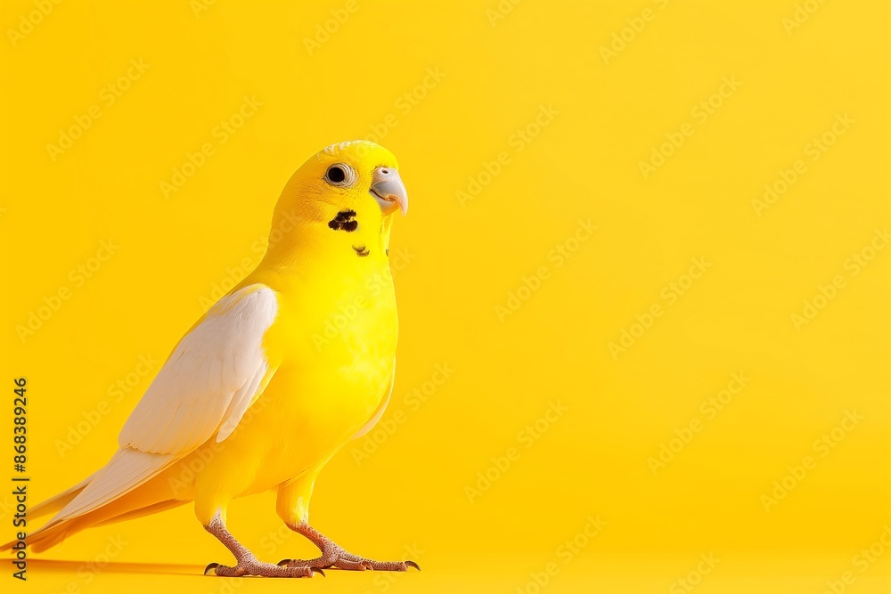 Vibrant Yellow Budgerigar on a Bold Yellow Background Vibrant Yellow Budgerigar on a Bold Yellow Background