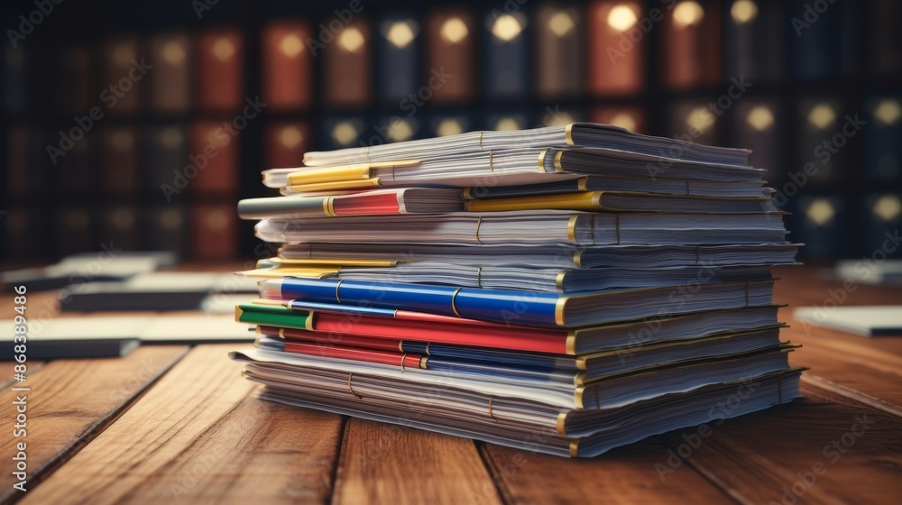 Obraz premium Eu ai regulation ensuring safety and ethics stack of documentation on wooden table