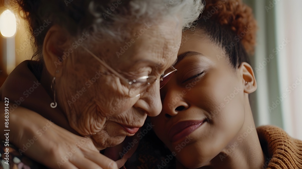 Old lady inclining forehead to younger woman. Old lady inclining forehead to younger woman.