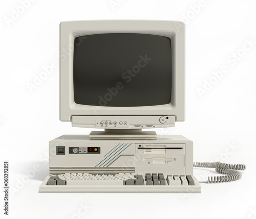 Canvastavla Vintage desktop PC isolated on white background. 3D illustration