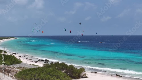 Kiteboarding Bonaire At Kralendijk Bonaire Netherlands Antilles. Parasail Kralendijk Bonaire. Beach Sky Shore Sea. Shore Outside Shore Seaside Panorama. Shore Sea Ocean Bay Water. Kralendijk Bonaire.