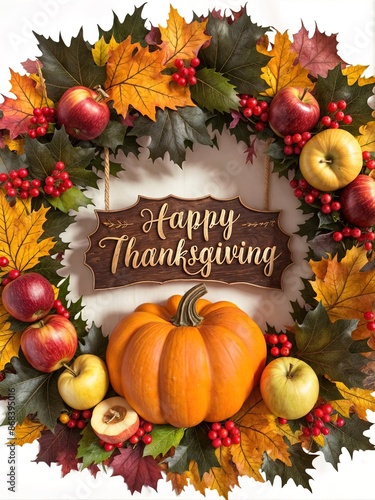 Happy Thanksgiving day greeting card. Vertical format photo