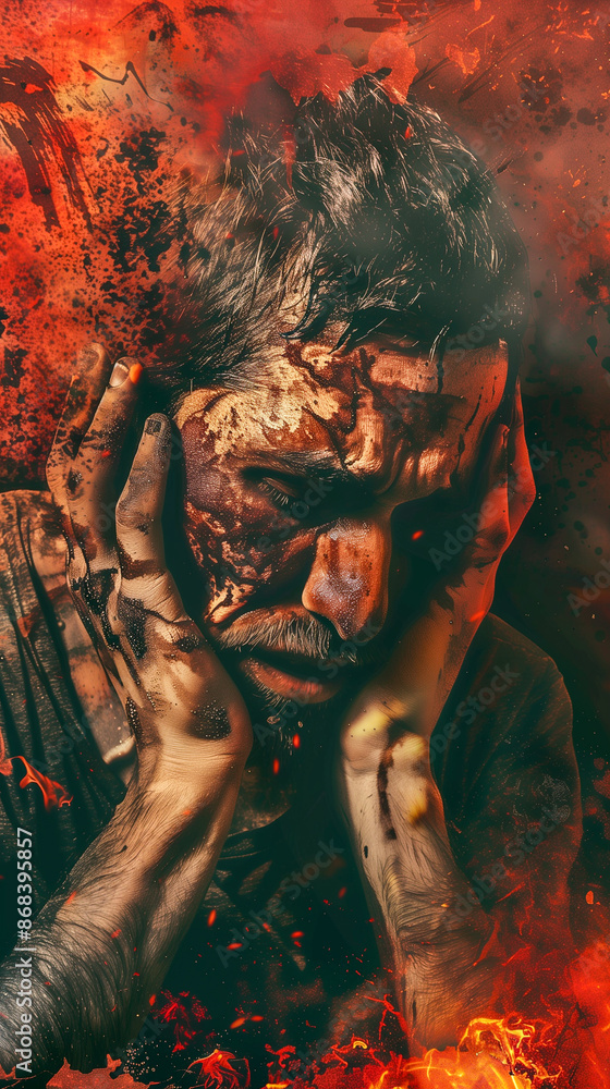 Abstract illustration of hell and souls suffering in the fiery inferno of hell.
Abstract illustration of hell and souls suffering in the fiery inferno of hell.