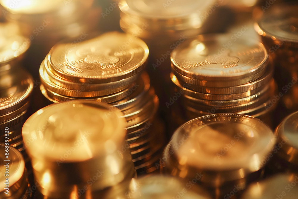 Close up of stacks of gold coins. Money and finance concept.
Close up of stacks of gold coins. Money and finance concept.