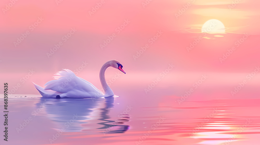 Fototapeta premium White swan floating on the lake