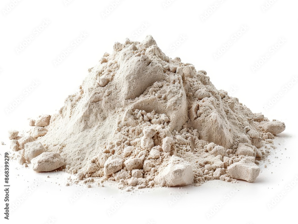 A pile of white powder isolated on white background. A pile of white powder isolated on white background.