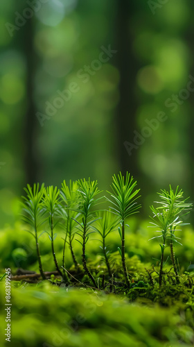 Small green trees growing on moss © Derby