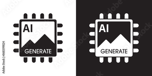 AI generate image icon. Image enhancement, improve quality and generative by Machine learning. AI enters by command prompt to generate ideas. Icon element for apps web. Vector illustration.