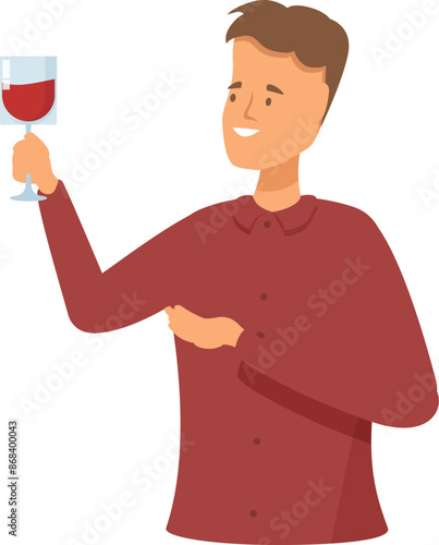 Happy man is holding a glass of wine and making a toast gesture