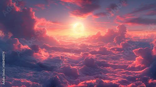 Vibrant sunset with dramatic clouds and radiant sunlight.