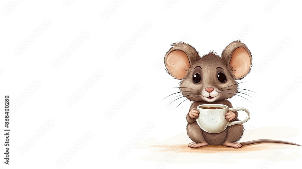 A cute little mouse drinking coffee A cute little mouse drinking coffee