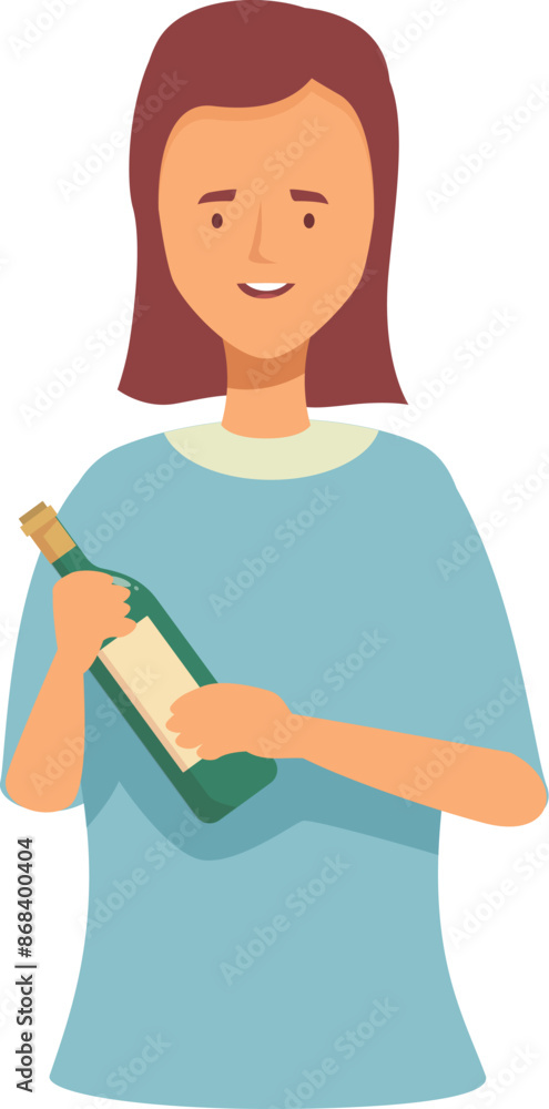 Obraz premium Smiling sommelier woman holding wine bottle presenting product