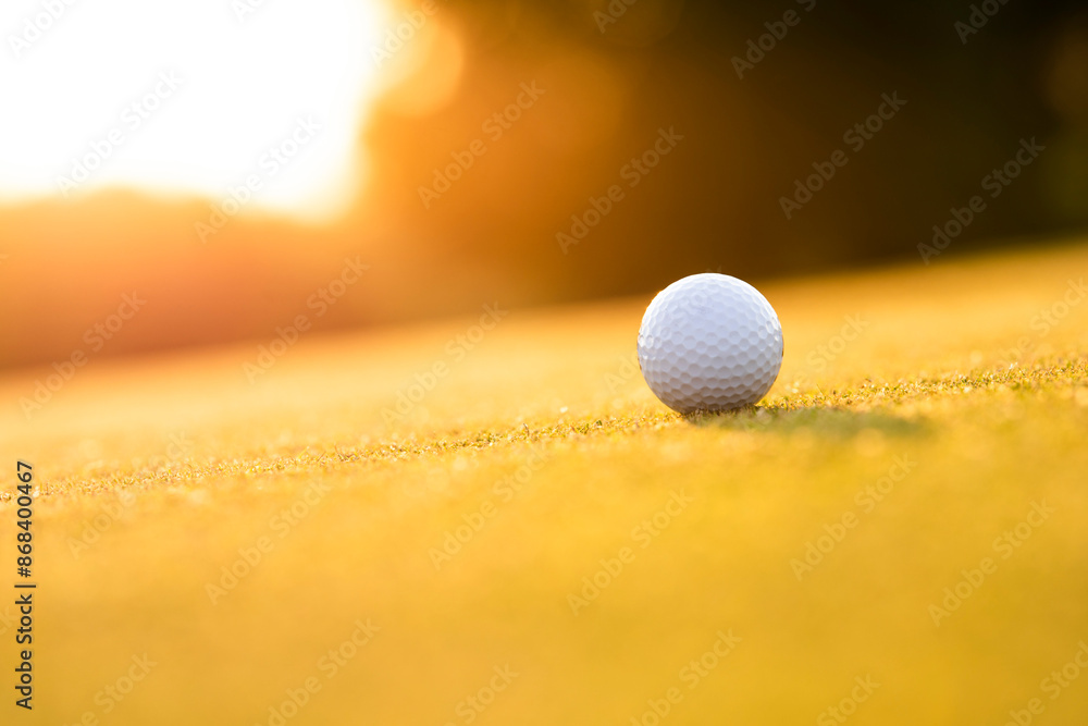 Closeup Golf ball on green grass on course Closeup Golf ball on green grass on course