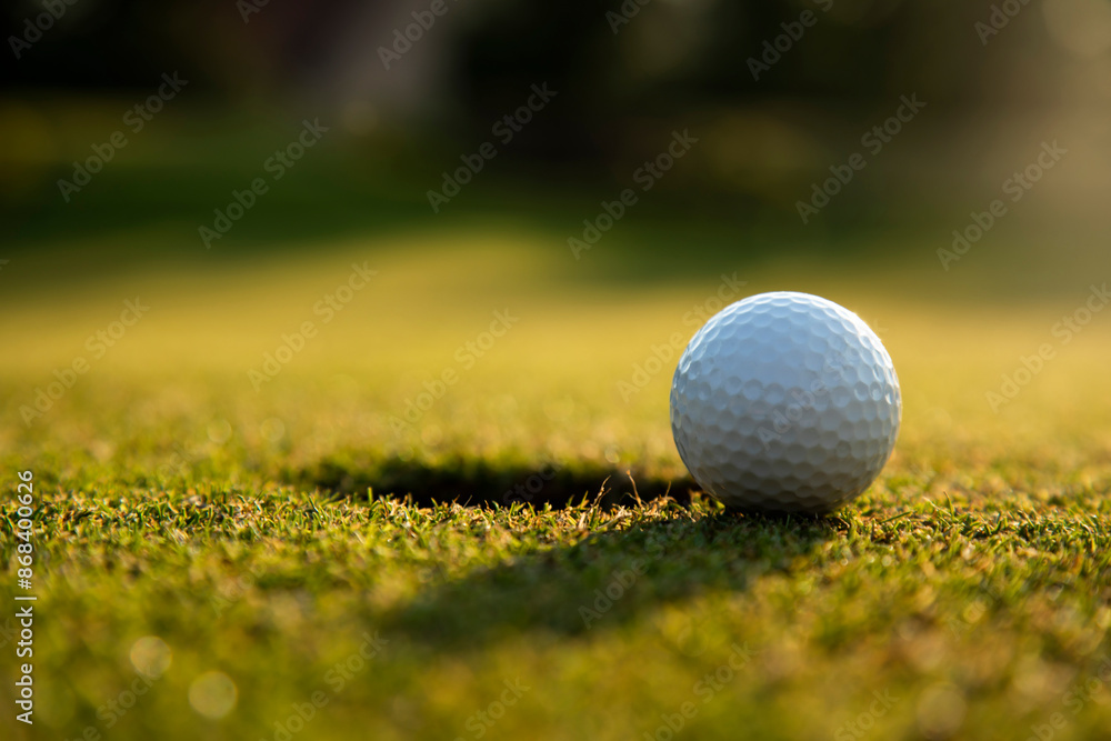 Obraz premium Golf ball and clubs in golf field