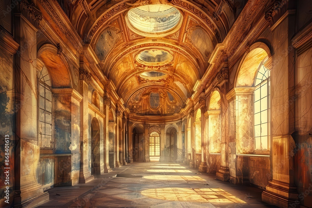 Obraz premium majestic ancient italian architecture arched gallery with domed ceiling digital painting