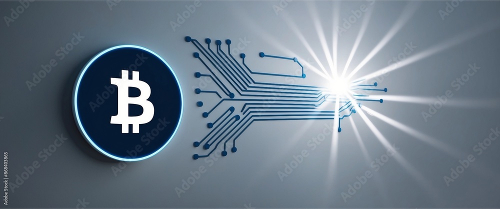 Blockchain technology logo in blue circuit Blockchain technology logo in blue circuit