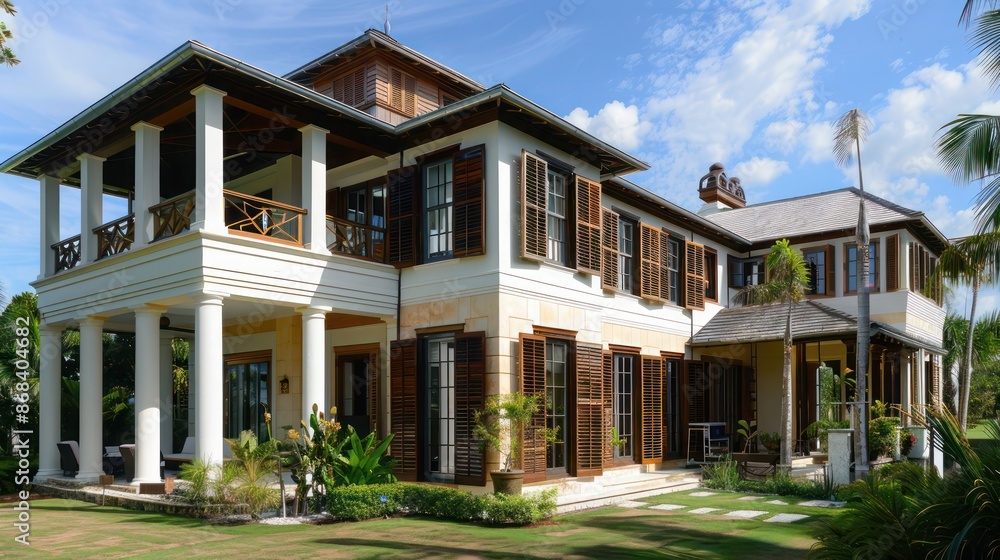 traditional manor with classic wooden Bahama shutters, preserved to enhance the historical integrity while providing modern functionality traditional manor with classic wooden Bahama shutters, preserved to enhance the historical integrity while providing modern functionality