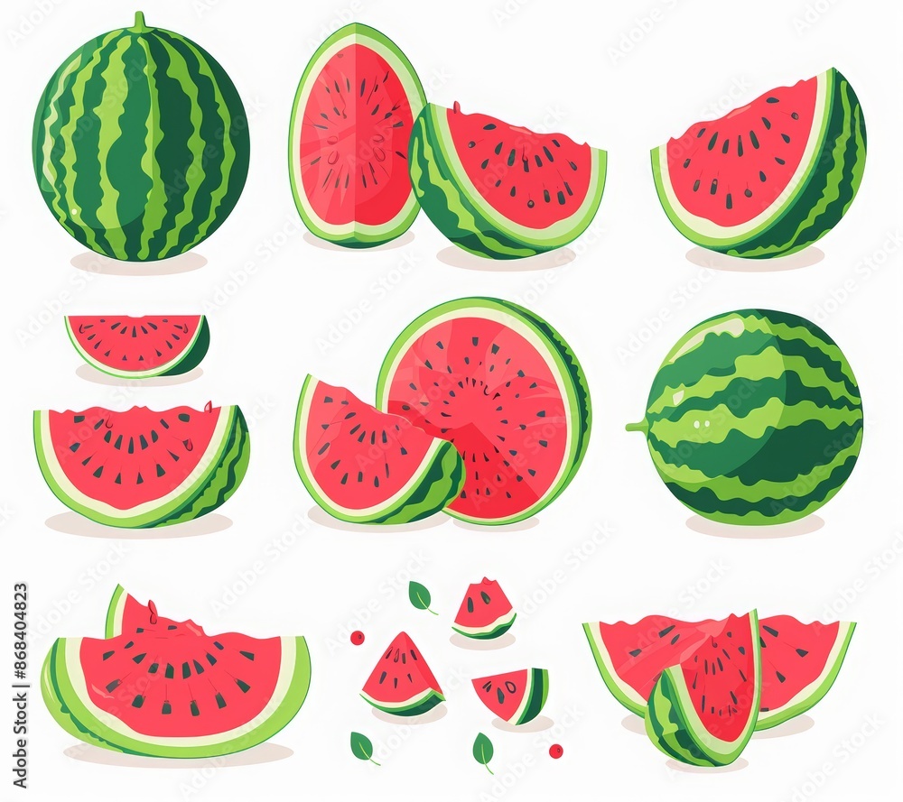 Watermelon set vector illustration isolated on a white background ...
