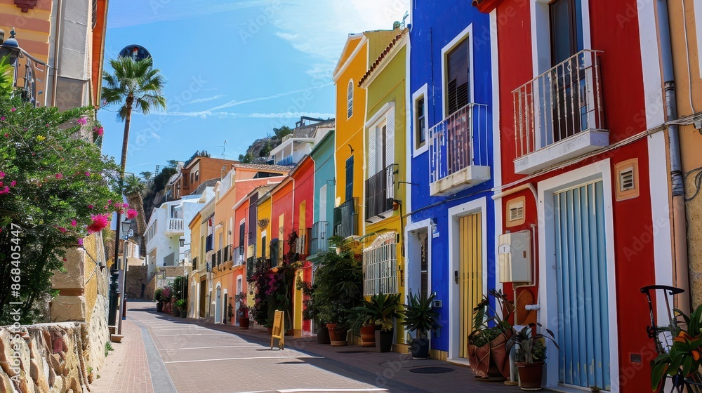 vibrant coastal charm colorful houses line sunny villajoyosa promenade vibrant coastal charm colorful houses line sunny villajoyosa promenade