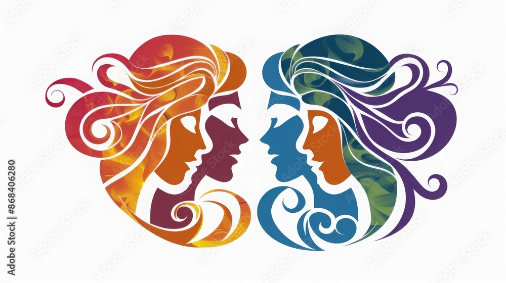 Naklejka premium Colorful silhouettes of a diverse and multicultural community. Illustration of a multi-ethnic group of people, portraits in simple colors