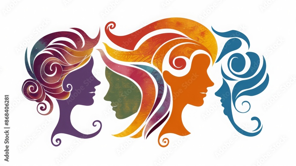 Colorful silhouettes of a diverse and multicultural community. Illustration of a multi-ethnic group of people, portraits in simple colors Colorful silhouettes of a diverse and multicultural community. Illustration of a multi-ethnic group of people, portraits in simple colors