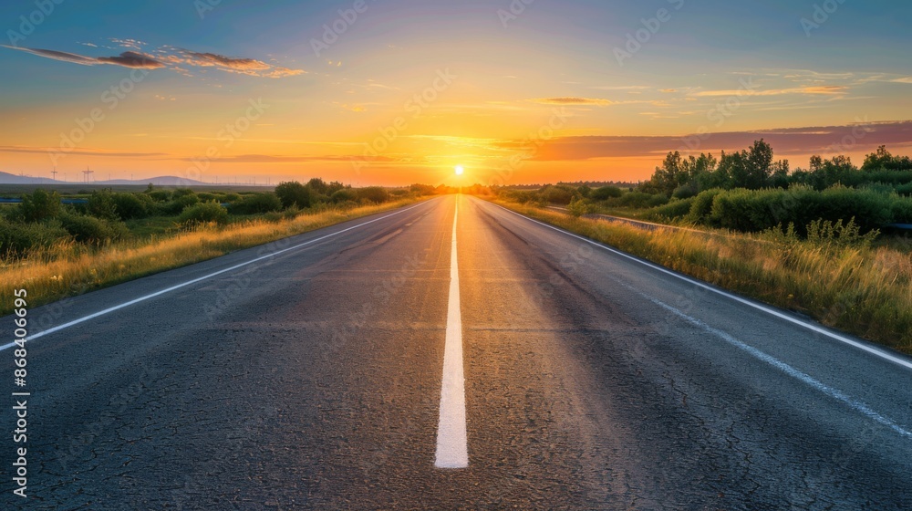 A serene view of an empty road stretching into the horizon at sunset, symbolizing endless possibilities and adventures. A serene view of an empty road stretching into the horizon at sunset, symbolizing endless possibilities and adventures.
