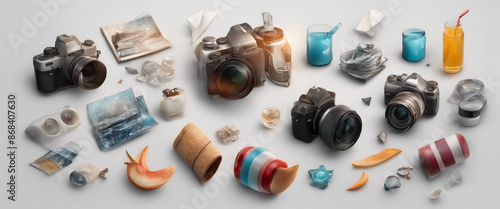 3d summer objects element set on transparent background