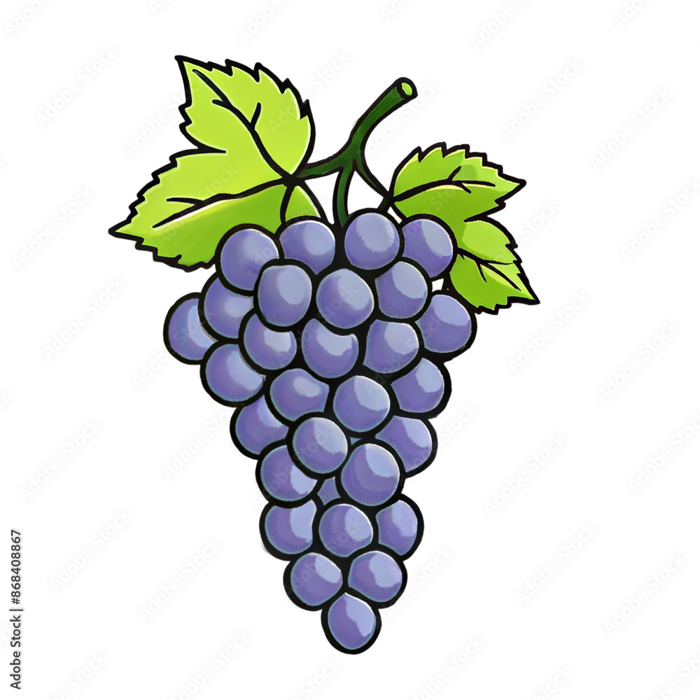 A cluster of purple grapes with green leaves A cluster of purple grapes with green leaves