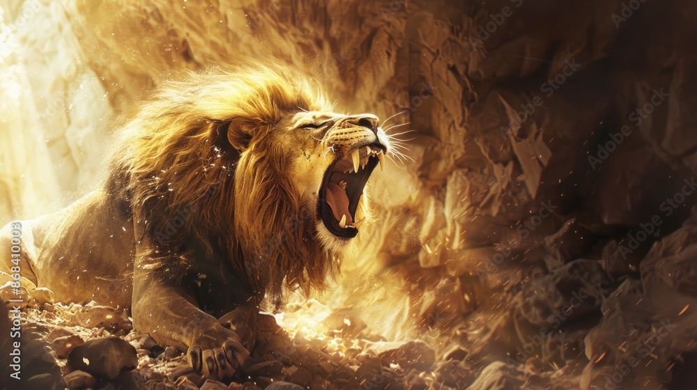 Naklejka premium Roaring Lion at Empty Tomb