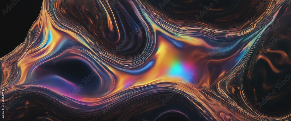 Bold holographic liquid blob shape isolated Iridescent wavy melted ...