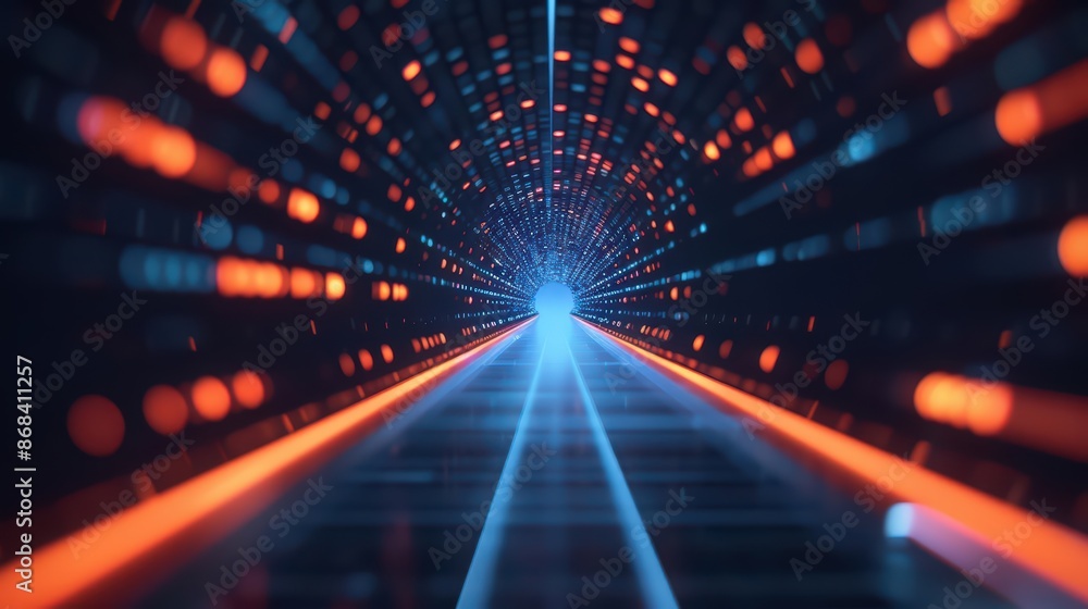 Fototapeta premium Conceptual minimalist illustration of digital light patterns and technology, with copy space