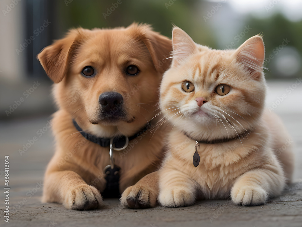 Cute Animal Cat Dog Couple Posing Photography Art Cute Animal Cat Dog Couple Posing Photography Art