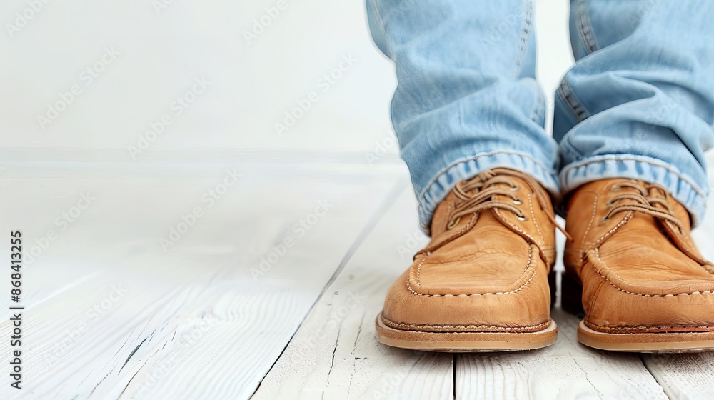 A highly detailed and sharp close-up image of vintage bell-bottom jeans paired with classic loafers A highly detailed and sharp close-up image of vintage bell-bottom jeans paired with classic loafers