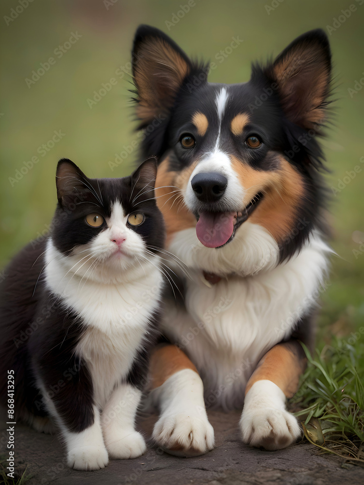 Cute Animal Cat Dog Couple Posing Photography Art Cute Animal Cat Dog Couple Posing Photography Art