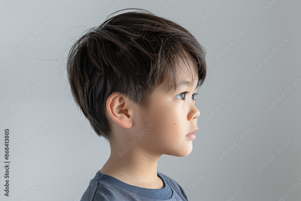 side profile of young asian boy with calm expression side profile of young asian boy with calm expression