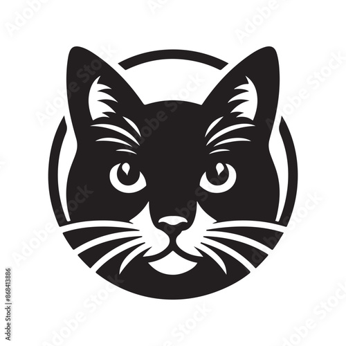 A black and white cute cat had silhouette vector art illustrator with white background