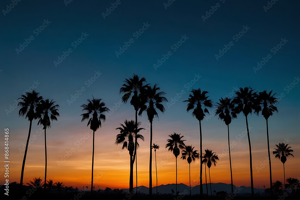 View of silhouette palm trees against blue sky during sunset View of silhouette palm trees against blue sky during sunset