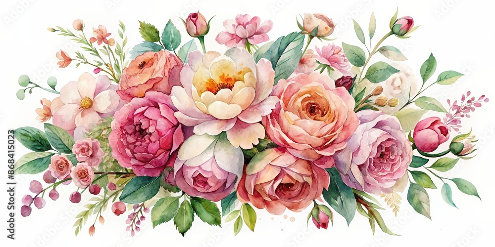 Watercolor painting of a beautiful flower arrangement in shades of pink and blush, watercolor, flower, arrangement, pink, blush Watercolor painting of a beautiful flower arrangement in shades of pink and blush, watercolor, flower, arrangement, pink, blush