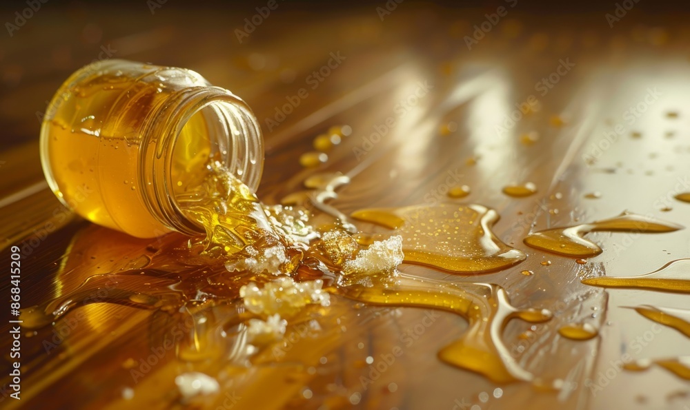 honey pouring from a glass jar on a wooden table in a macro shot, captured in high resolution with detailed textures and sharp focus, isolated on a plain background honey pouring from a glass jar on a wooden table in a macro shot, captured in high resolution with detailed textures and sharp focus, isolated on a plain background