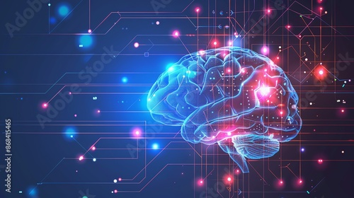 Brain with interconnected nodes and circuits, technological innovation,