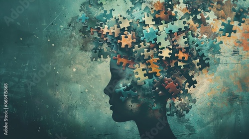Head with a puzzle being completed, problemsolving mind, photo