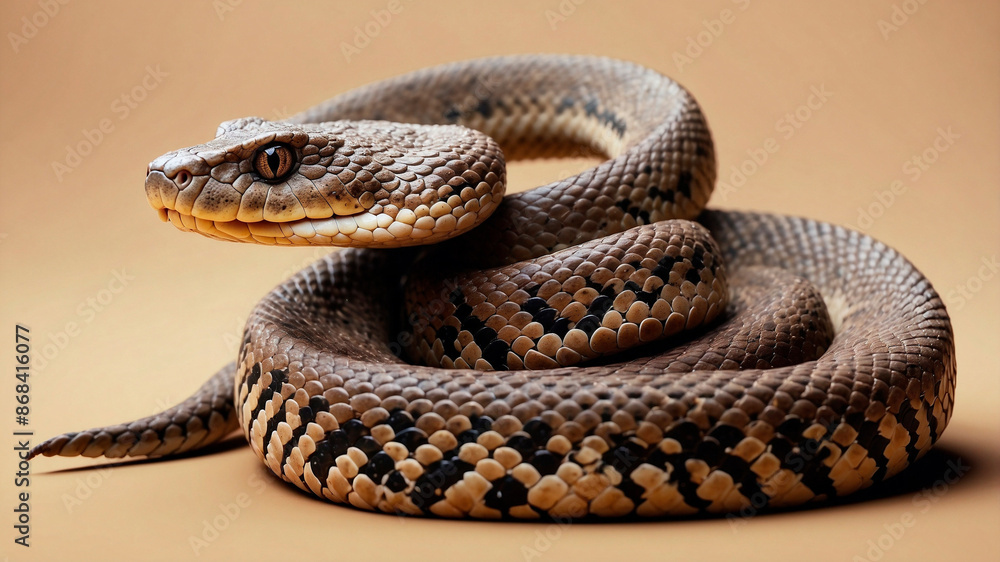 Fototapeta premium Rattlesnake on Solid Color Background. Minimal Abstract Digital Art