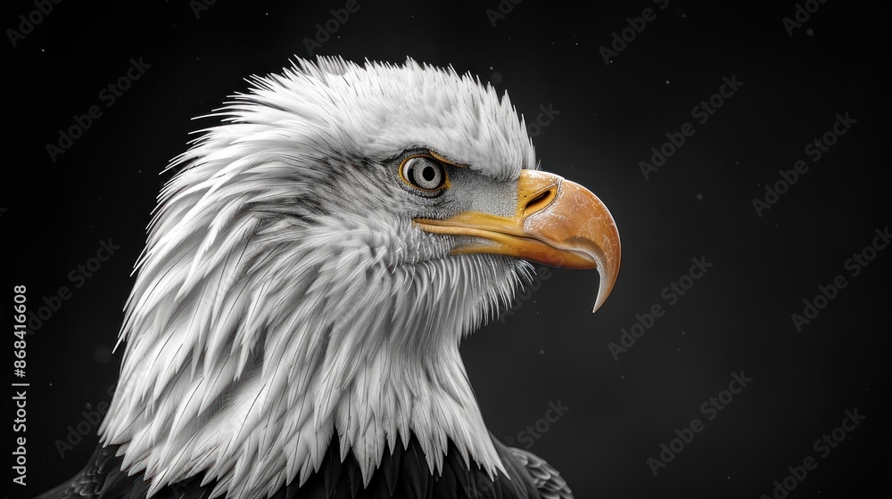 A close-up portrait of a bald eagle, showcasing its distinctive white head and sharp beak A close-up portrait of a bald eagle, showcasing its distinctive white head and sharp beak