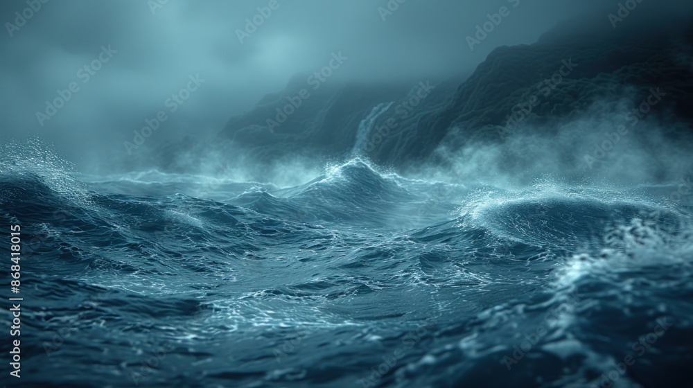 Fototapeta premium Rough waves crashing against cliffs in a stormy sea