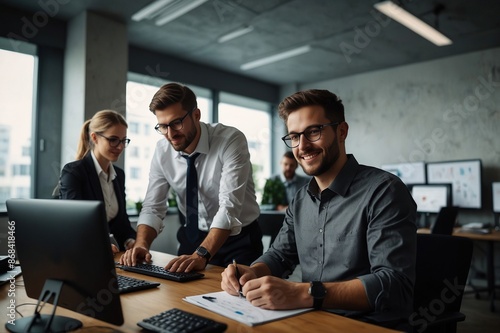 Group of business people and software developers working as a team in office