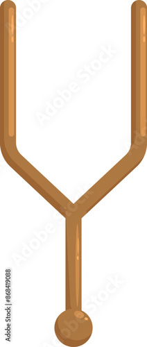 Wooden tuning fork resonating at a specific frequency, generating sound waves for musical or therapeutic purposes