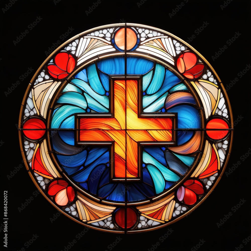Stained Glass Window With Cross Design Stained Glass Window With Cross Design