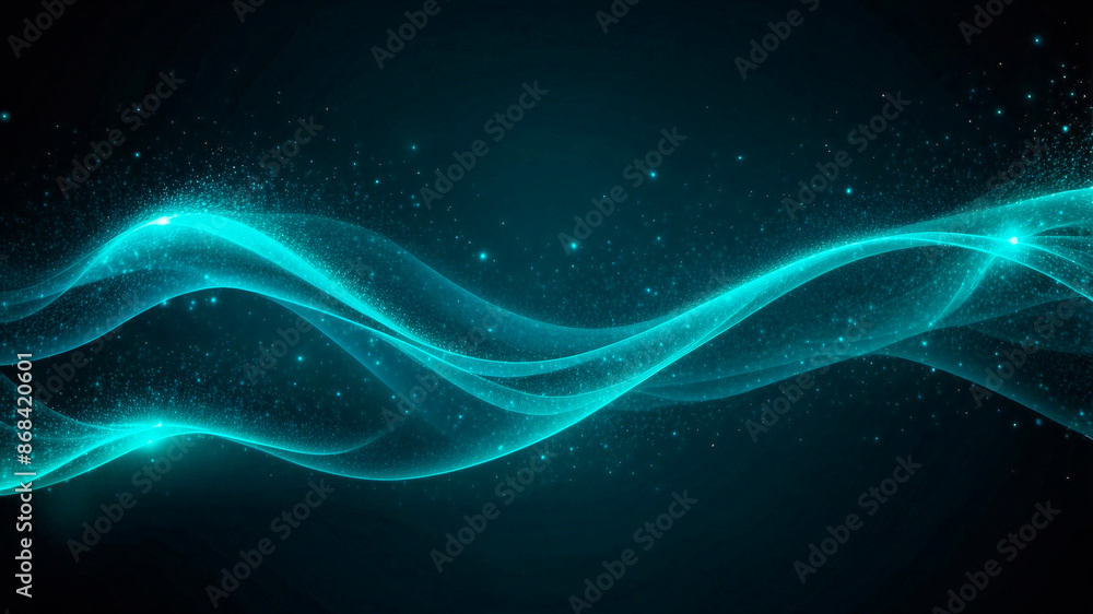 Stunning Digital Turquoise Particle Wave with Shining Dots and Stars on Abstract Light Background Stunning Digital Turquoise Particle Wave with Shining Dots and Stars on Abstract Light Background